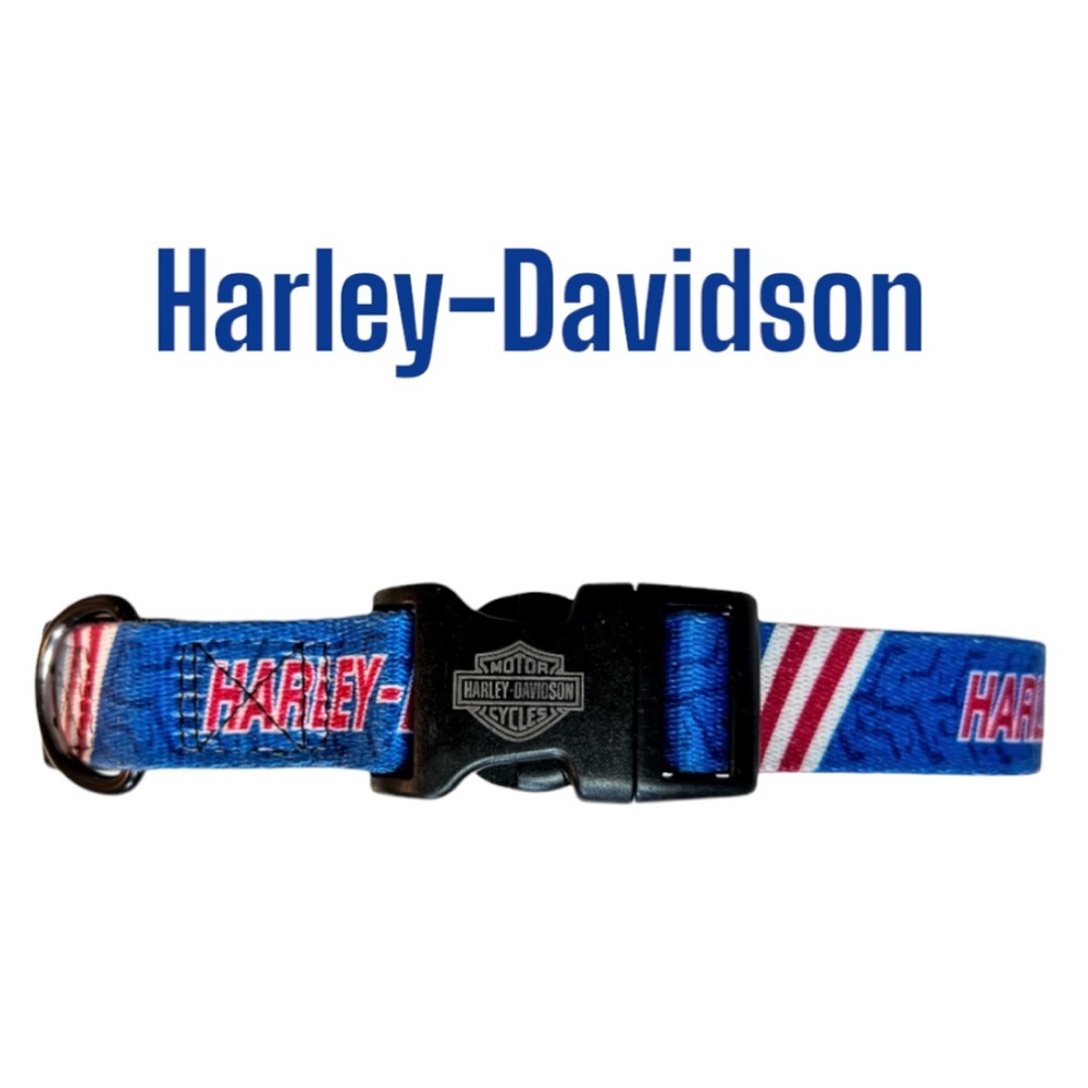 Harley-Davidson Adjustable Blue and Red Print Nylon Dog Collar Size 18”- 26"